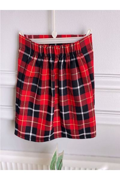 GÖKÇECİK TEKSTİL Kidsabu Mini College Plaid Girls' Red Checkered Skirt