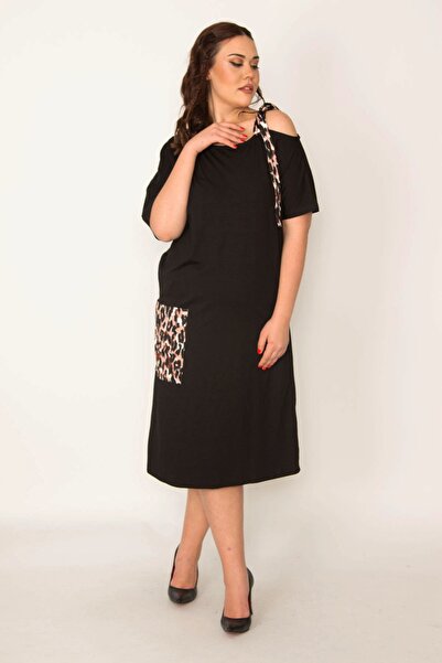 Şans Γυναικείο φόρεμα με μαύρο λουράκι και τσέπη με λεπτομέρειες 65n32014