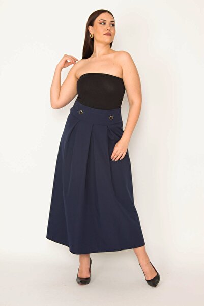 Şans Plus Size Skirt - Navy blue - Midi
