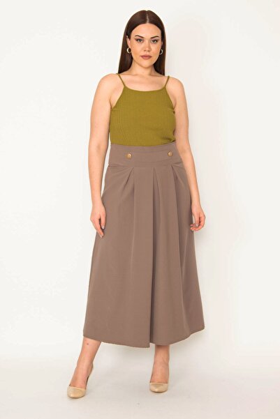 Şans Plus Size Skirt - Brown - Midi