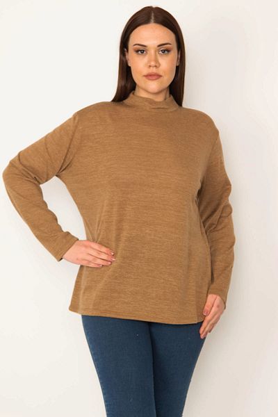 Şans Women's Large Size Mink Stand Collar Blouse 65n31942