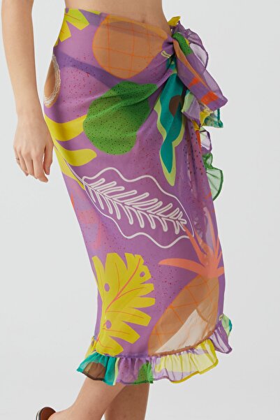 AYSHOME Ays Home Pineapple Pattern Frilly Pareo Beach Dress