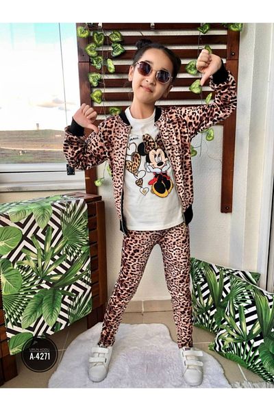 öykümgaleria Girl's Leopard Patterned 3 Piece Set