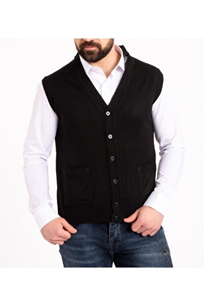 NACAR STORE Men's Black Thin Wool Knitwear Knit Vest