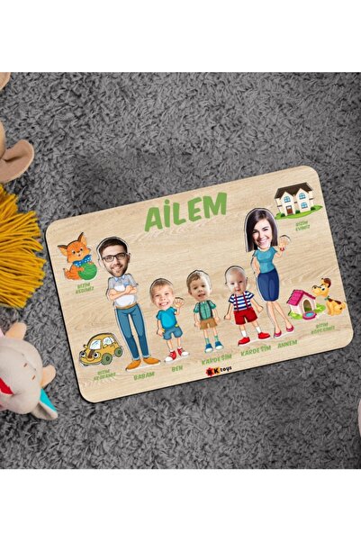 Bk Gift Toys Çocuklara Özel Ailem Konseptli(5 Kişilik) Ahşap Eğitici Yapboz P...