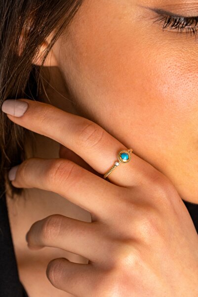 YAVUZ KUYUMCULUK 14 Ayar Altın Yuvarlak Firuze Yüzük