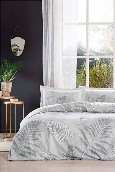 Özdilek Gray Frunze Fitted Bed Sheet Elastic Double Duvet Cover Set