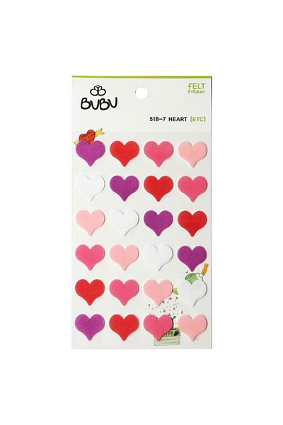Bubu Felt Sticker Colorful Hearts Large