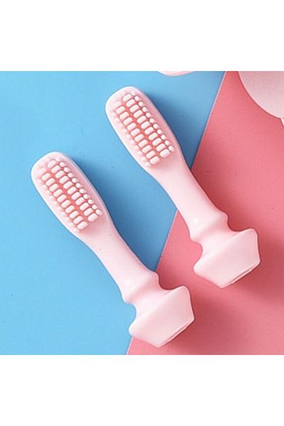 Bluoksweet Pink Head with Two Spare Heads Replaceable Silicone Soft Oral Care Toothbrush
