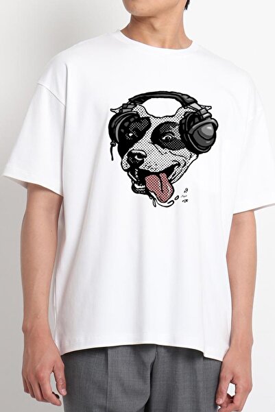 GreenMint للجنسين الأبيض لطيف حفرة الثور الكلب مع سماعات الموسيقى