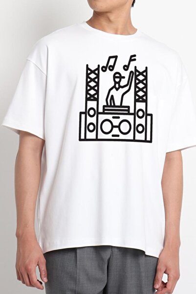 GreenMint تي شيرت دي جي بوث أبيض للجنسين، سبريد، موسيقى