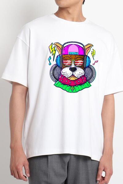 GreenMint كلب موسيقى مضحك باللون الأبيض للجنسين مع سماعة رأس