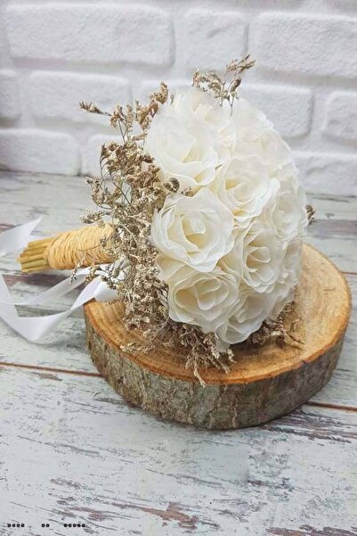 Aker Hediyelik Beyaz Çarpıcı Tasarım Gelin Buketi Gül Gelin Demeti Söz Nişan ...