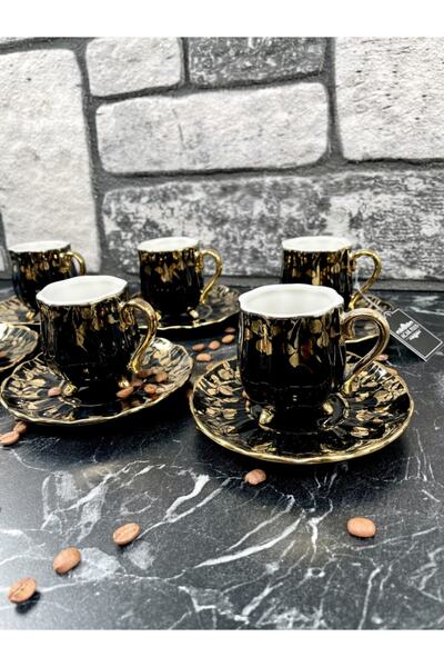 YzHome Acar Luxury Black Porcelain Gilded 6-Person Standing Coffee Cup Set