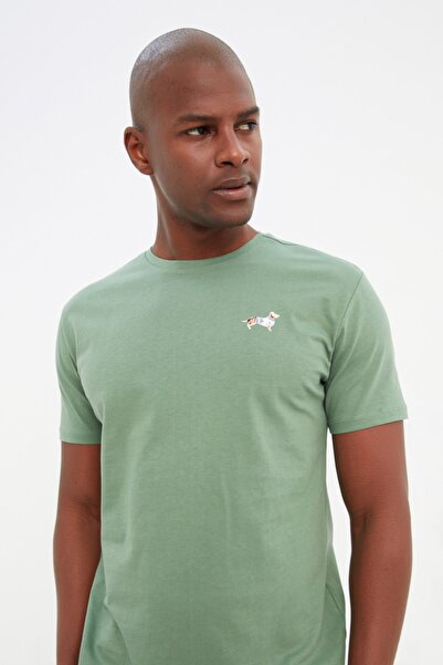 Trendyol Collection Πιτζάμες με πράσινη στάμπα 100% βαμβακερή κανονική εφαρμογή με σορτς - THMSS21PT0920