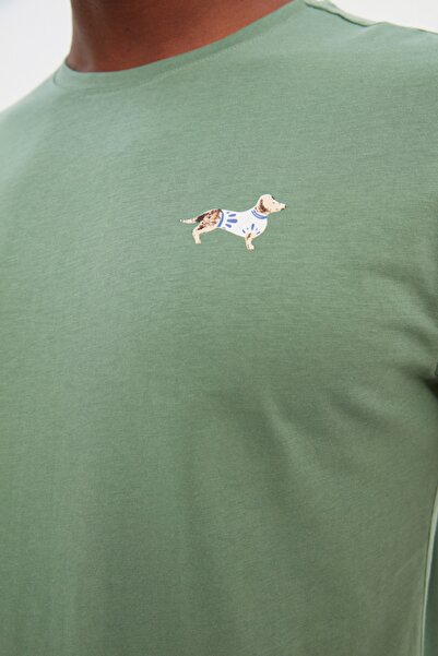 Trendyol Collection Πιτζάμες με πράσινη στάμπα 100% βαμβακερή κανονική εφαρμογή με σορτς - THMSS21PT0920