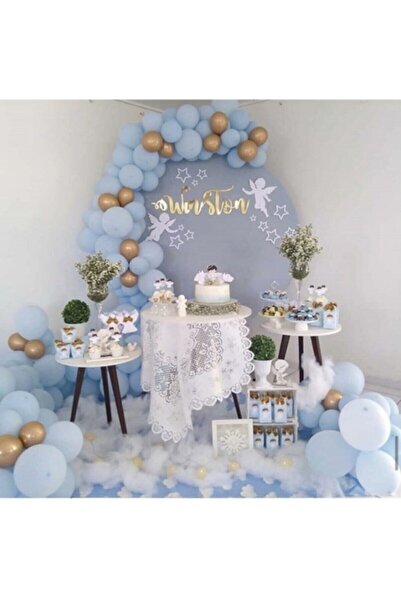 BEST PARTİ DOĞUM GÜNÜ PARTİ SÜSLERİ Chrome Gold Pastel Blue Balloon Chain 50 ...