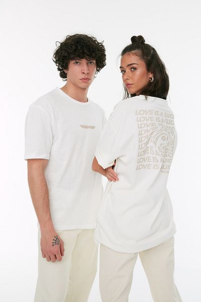 Trendyol Collection Βαμβακερό μπλουζάκι Unisex White Oversize - TMNSS21TS3344