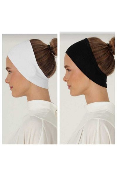 Shalista 2 Pieces Miraculous Adhesive Anti-Slip Seamless Bonnet Bandana Black and White