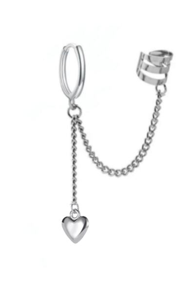TakıConcept Üstten Deliksiz Kalp Sallantılı Zincirli Halka Küpe