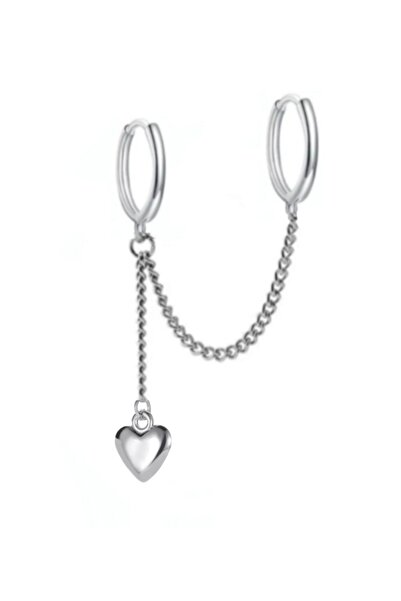 TakıConcept Ikisi Delikli Kalp Detaylı 2'li Halka Küpe