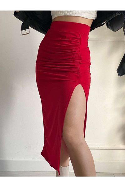 khar Red Slit Midi Skirt