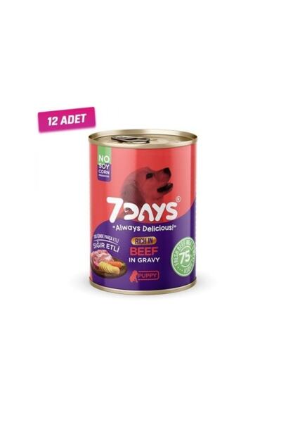 7DAYS 12 Adet - Tahılsız Taze Sığır Etli Soslu Yavru Köpek Konservesi 415 Gr