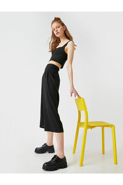 Koton High Waisted Wide Cropped Culotte Trousers