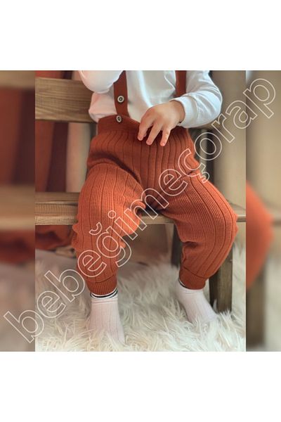 BEBEĞİME ÇORAP Baby's Knitwear Leggings with Straps - Baby Salopet Knitwear Leggings - Salopet Knitwear Pants / Tile
