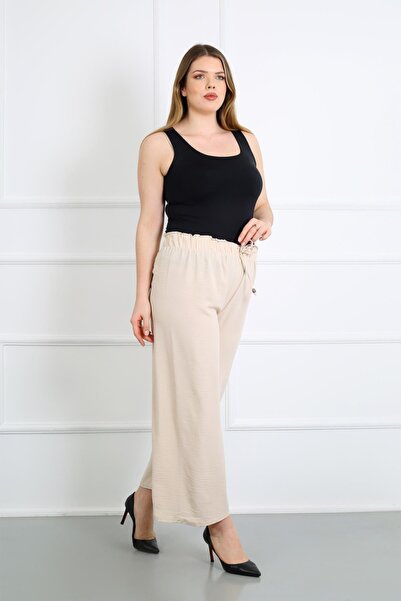 By Alba Collection Жіночі брюки з еластичним поясом з тканини кольору екрю Айробін