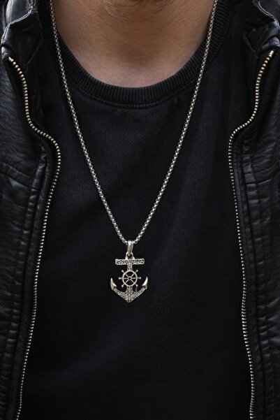 Dukkanka Denizci Çapa Dümen Işlemeli Örme Zincir Kolye