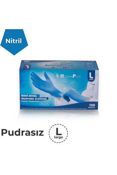 Has-Pet Blue Nitrile Powder Free Gloves - L