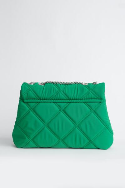 Çantacımstore Geantă de damă din material textil matlasat cu lanț verde 401