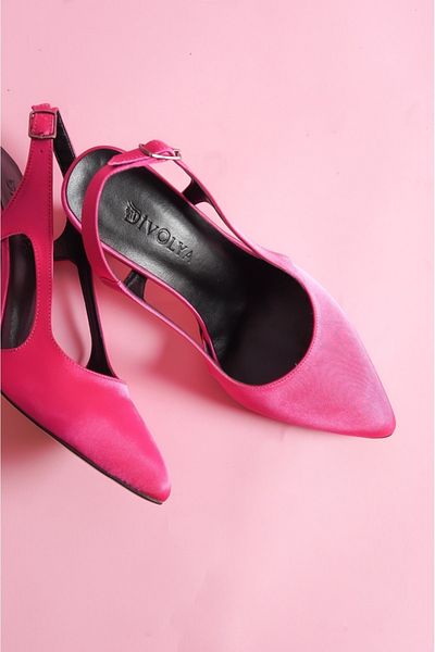 DİVOLYA Duck Fuchsia Satin Open Sided Heeled Shoes