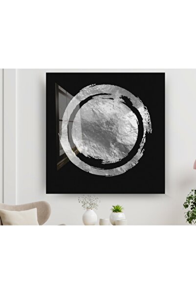 Assos Design Pictură circulară abstractă din sticlă gri argintiu, pictură abs...