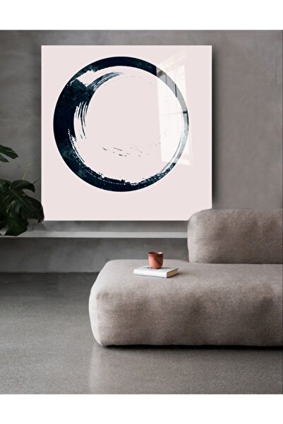 Assos Design Mornarsko plava kružna apstraktna staklena slika, apstraktna sli...