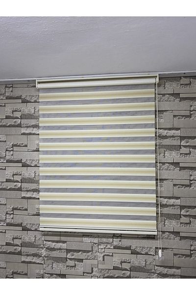PERDECİNİZ Cream Color Transitional Narrow Pleat Zebra Roller Blinds (Skirt Part Plain)