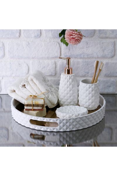 Selim Pyramid Round White Tray 38 Cm