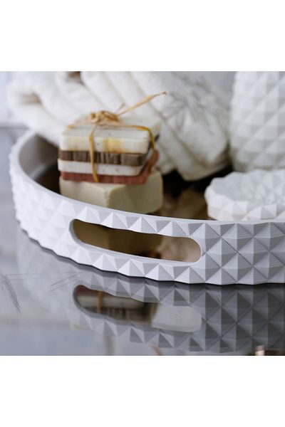 Selim Pyramid Round White Tray 38 Cm