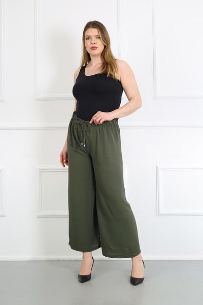 By Alba Collection Women's Khaki Ayrobin Fabric Standard Size Trousers with Elastic Waist