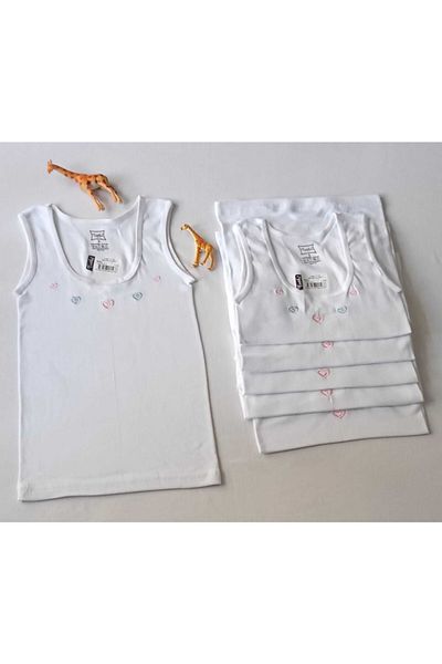 Tutku 100% bumbac, pentru fete, cu bretele late, cu nervuri, brodate, colorate moi, alb, pachet de 6