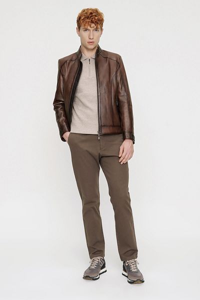 Morven Ανδρικό δερμάτινο παλτό A-Brown New York