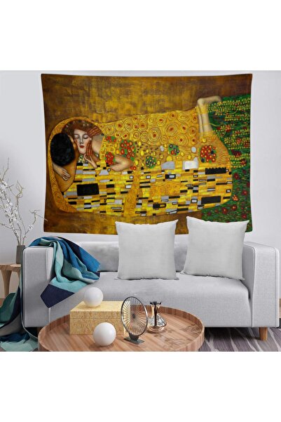 MEKTA HOME Gustav Klimt Ve Öpücük Yıkanabilir Leke Tutmaz Leke Tutmaz Duvar Ö...