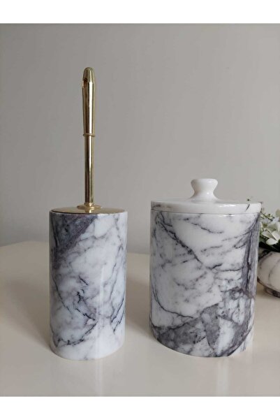 Sümeyra Marble Art Natural Lilac Marble WC Brush And Trash Can