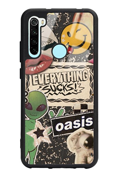 Spoyi Xiaomi Redmi Note 8 Retro Sticker Tasarımlı Glossy Telefon Kılıfı