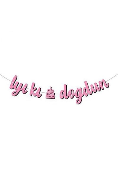 Partioutlet Pink Happy Birthday Calligraphy Banner Writing 25x135 Cm