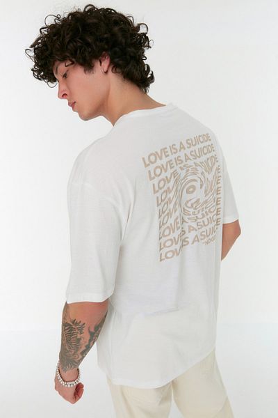 Trendyol Collection Βαμβακερό μπλουζάκι Unisex White Oversize - TMNSS21TS3344