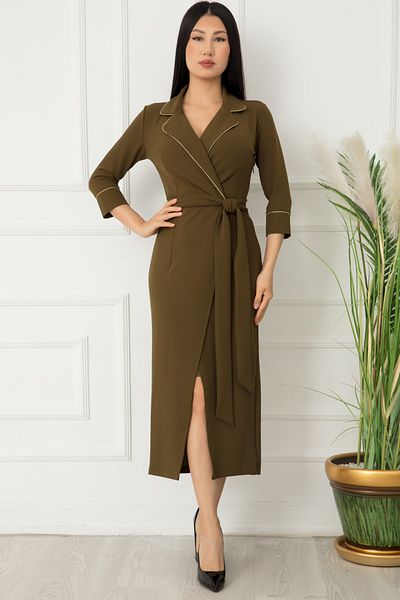 PULLIMM Double Breasted Collar Waist Tied Short Evening Dress 3796