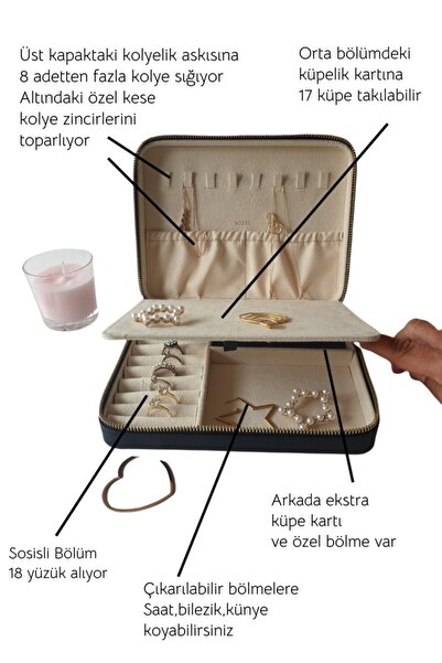 Takı Saklama Düzenleme Kutusu - Takı Çantası - Küpe Kolye Yüzük Organizer