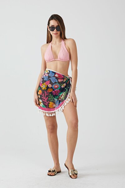 AYSHOME Ays Home Floral White Tasseled Pareo Beach Dress